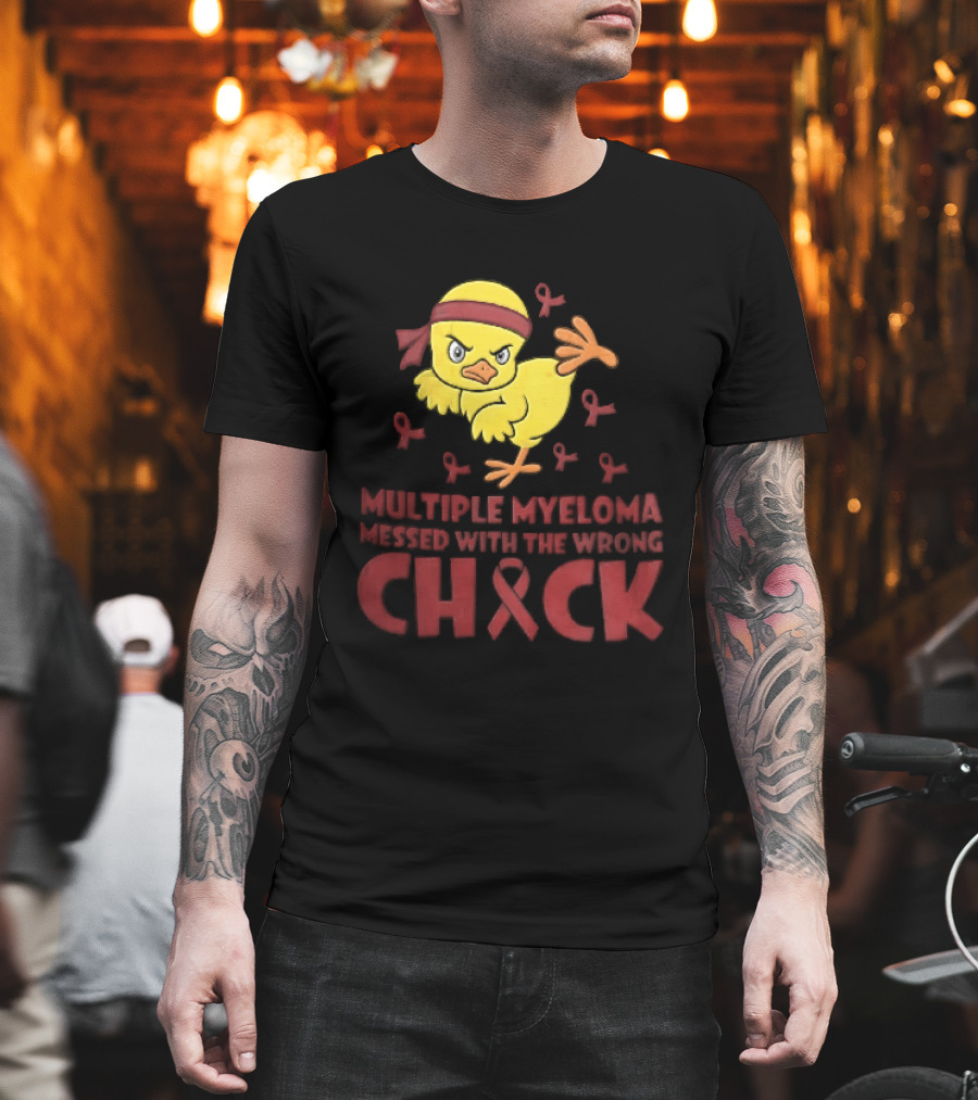 Multiple Myeloma Messed With The Wrong Chick Angry Yellow Bird Red Awareness Ribbons T-Shirt