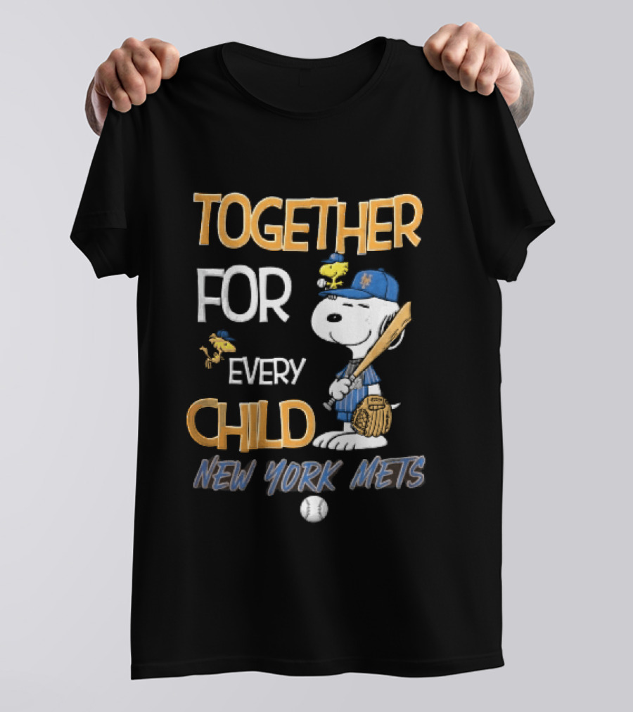 Together For Every Child New York Mets Snoopy Woodstock Baseball Bat Glove T-Shirt