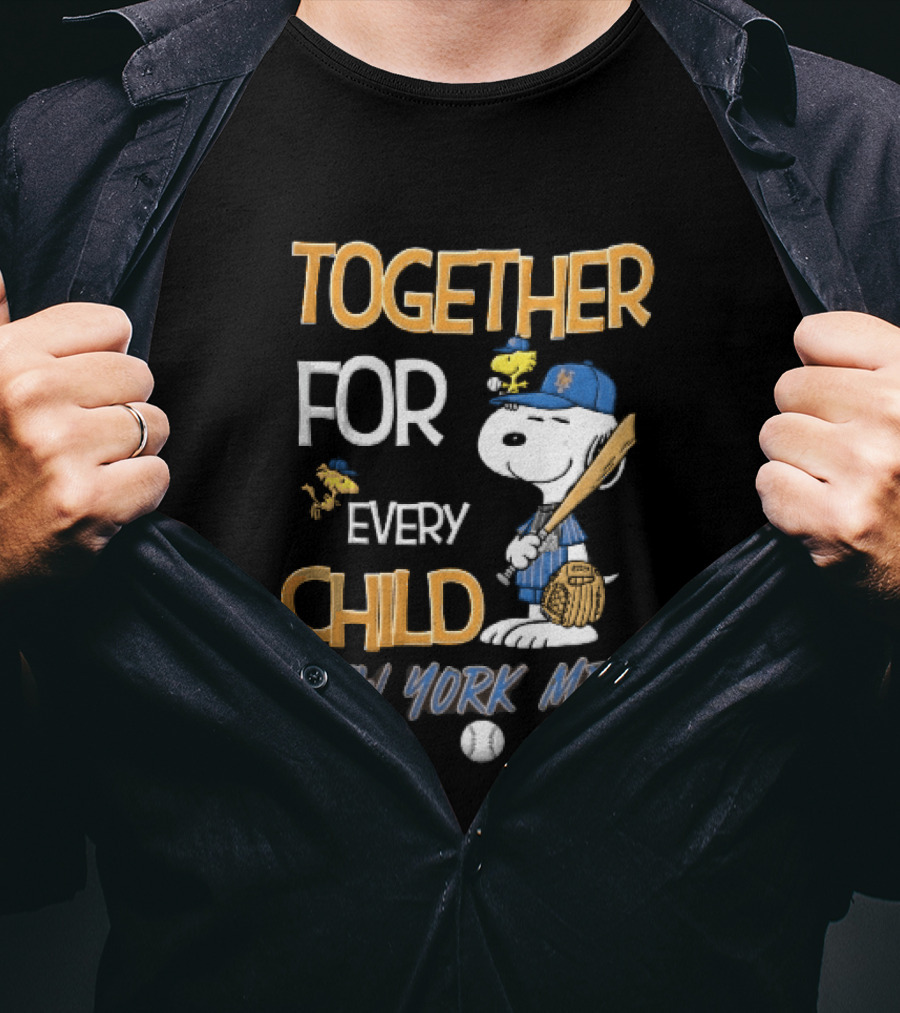 Together For Every Child New York Mets Snoopy Woodstock Baseball Bat Glove T-Shirt