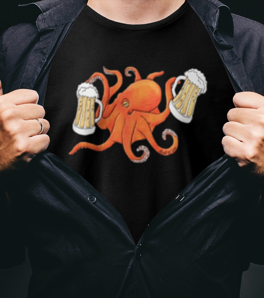 Octopus Holding Beers Meme Dual S Celebration T-Shirt