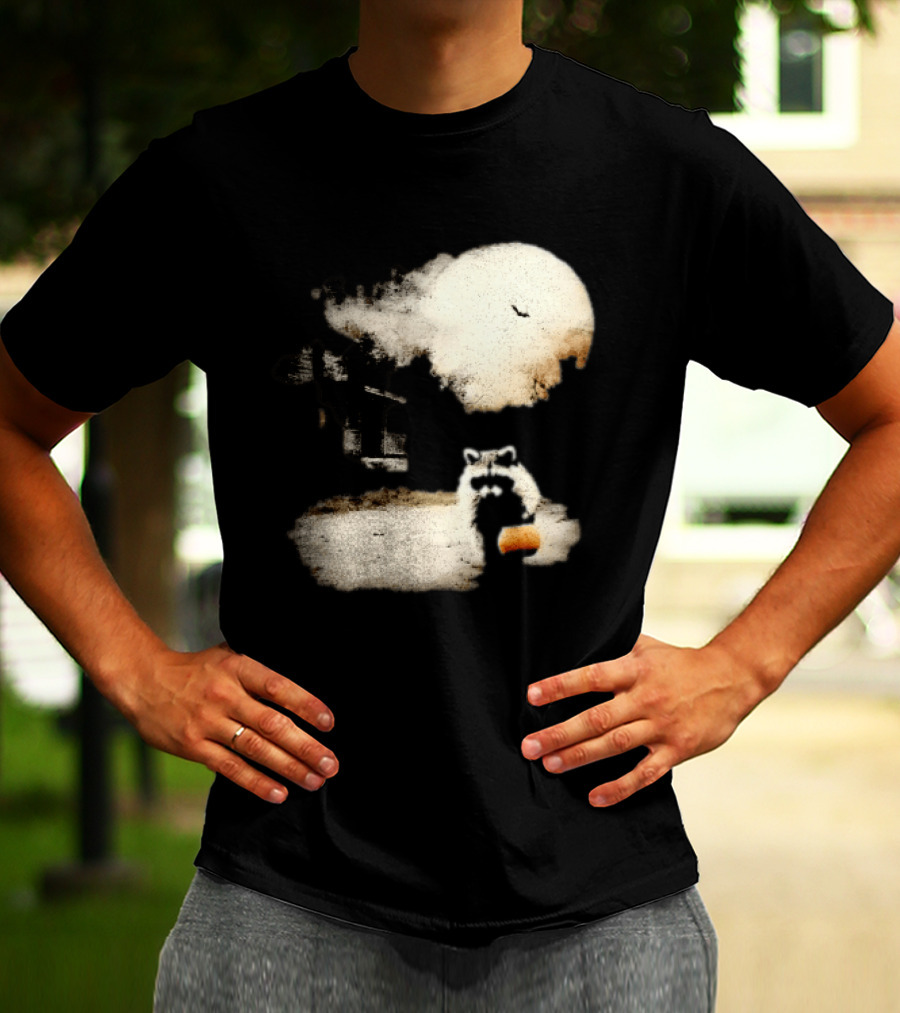 Halloween Spooky Pumpkin Raccoon Full Moon Scene T-Shirt