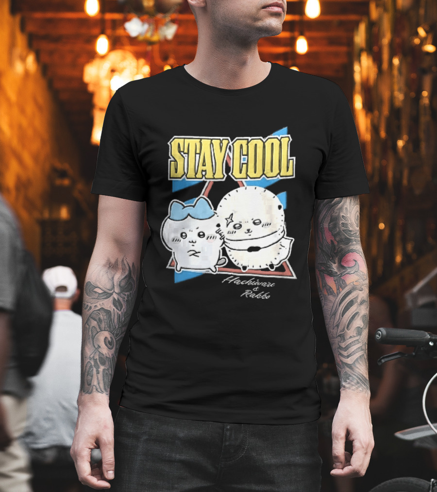 Stay Cool Hachiware And Rakko Distressed Cartoon Anime Characters T-Shirt