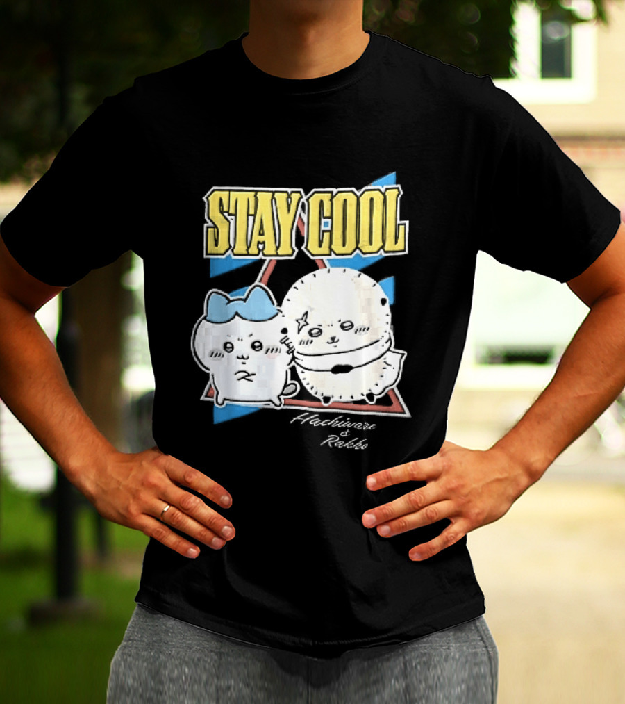 Stay Cool Hachiware And Rakko Distressed Cartoon Anime Characters T-Shirt