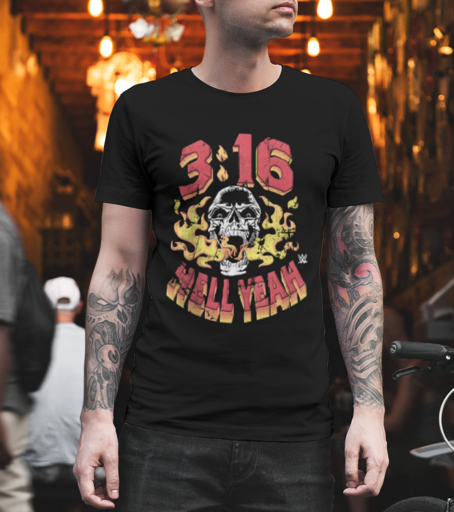 Steve Austin Stone Cold 3 16 Skull Flaming Hell Yeah WWE T-Shirt