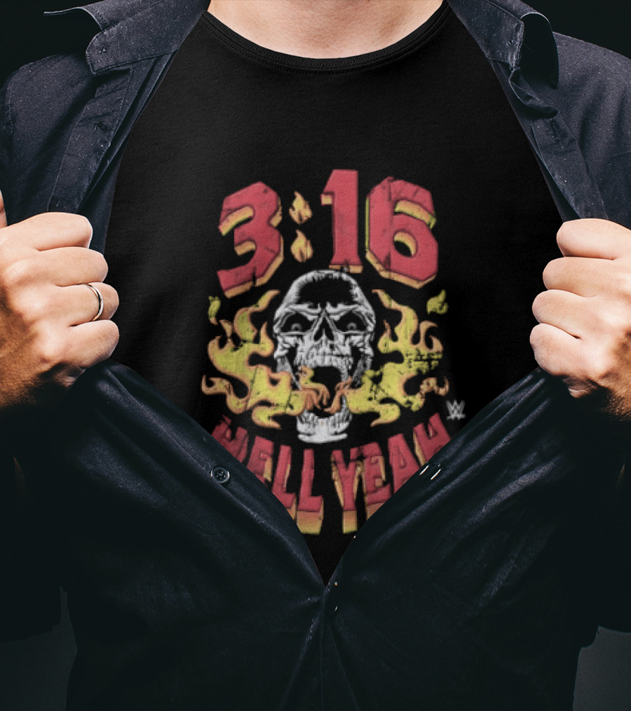 Steve Austin Stone Cold 3 16 Skull Flaming Hell Yeah WWE T-Shirt