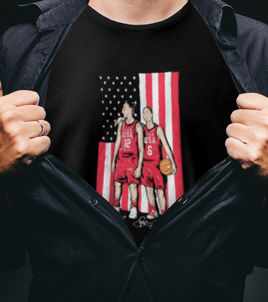 Sue Bird Diana Taurasi USA Basketball American Flag Signatures T-Shirt