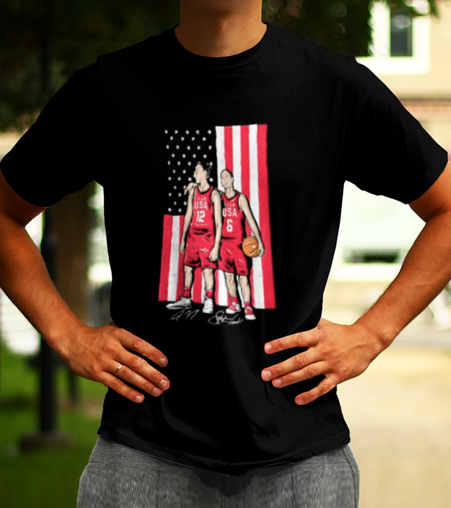 Sue Bird Diana Taurasi USA Basketball American Flag Signatures T-Shirt
