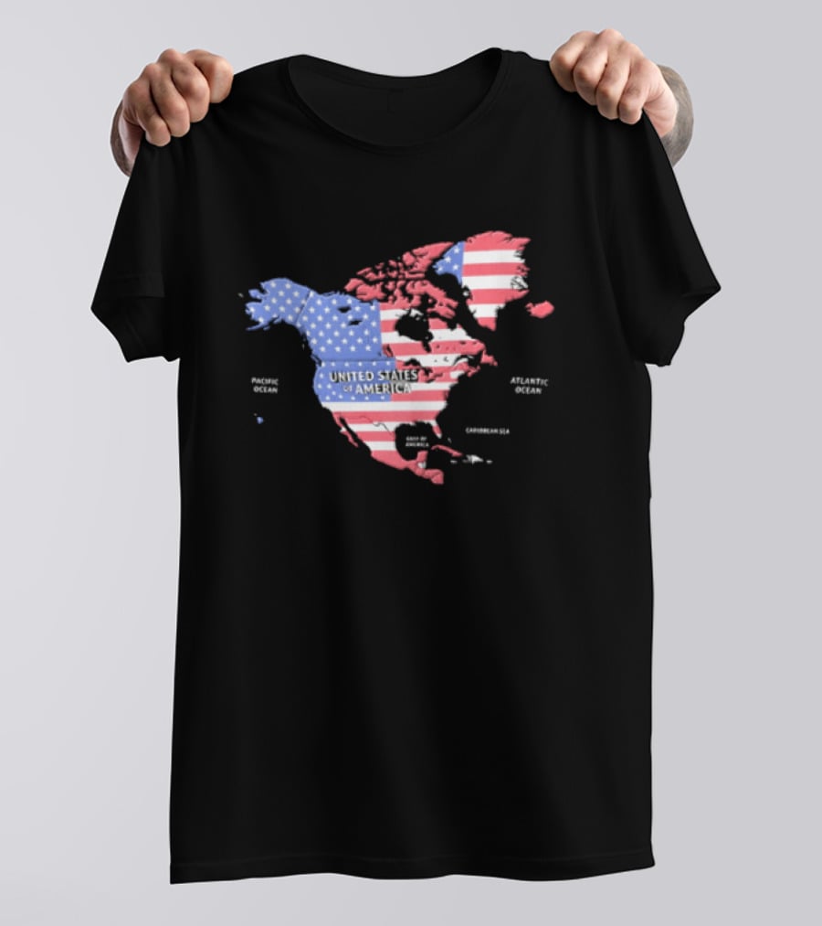 United States American Flag Map Of North America Featuring USA Canada Mexico Greenland T-Shirt
