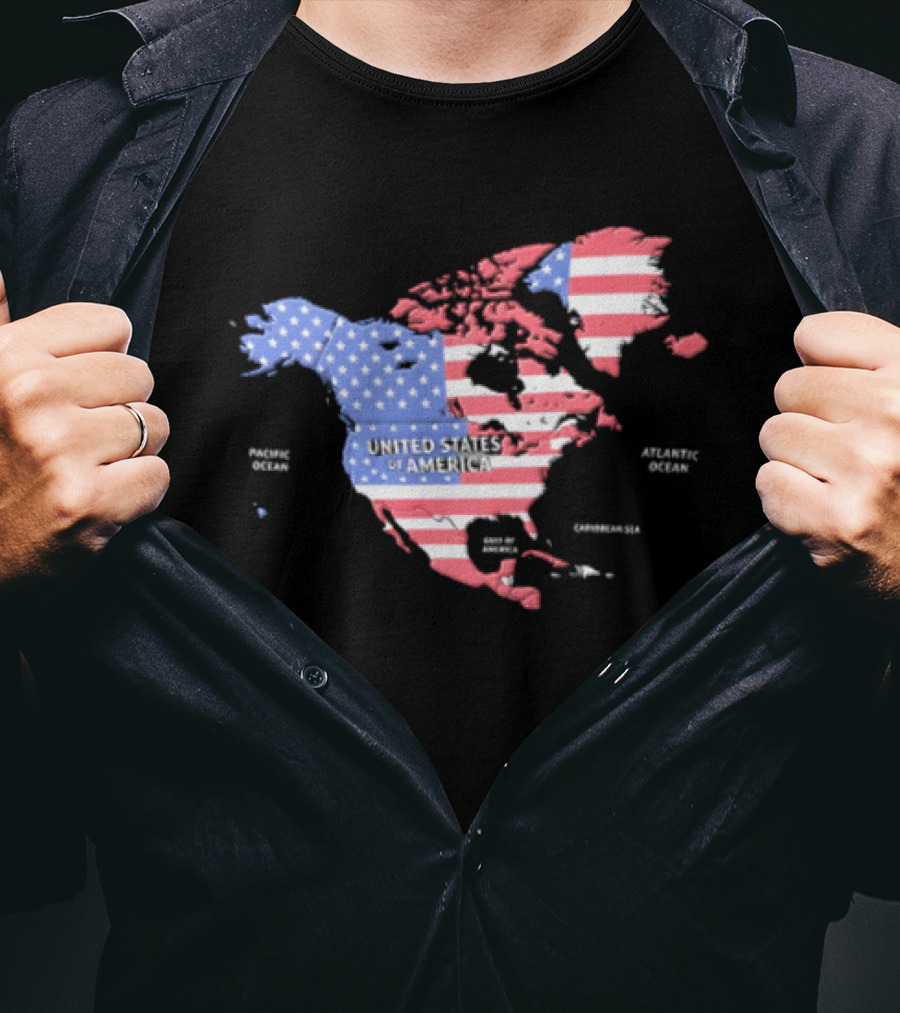 United States American Flag Map Of North America Featuring USA Canada Mexico Greenland T-Shirt