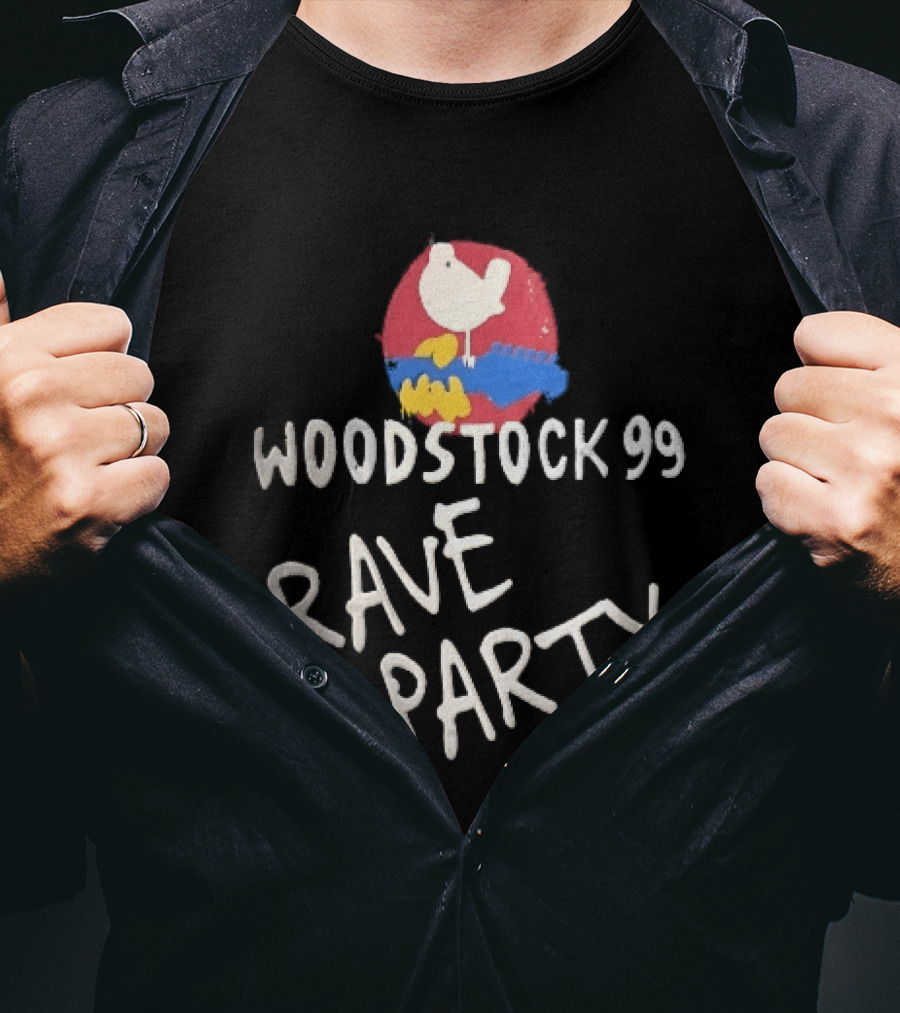 Woodstock 99 Rave Party White Dove Blue Guitar Red T-Shirt