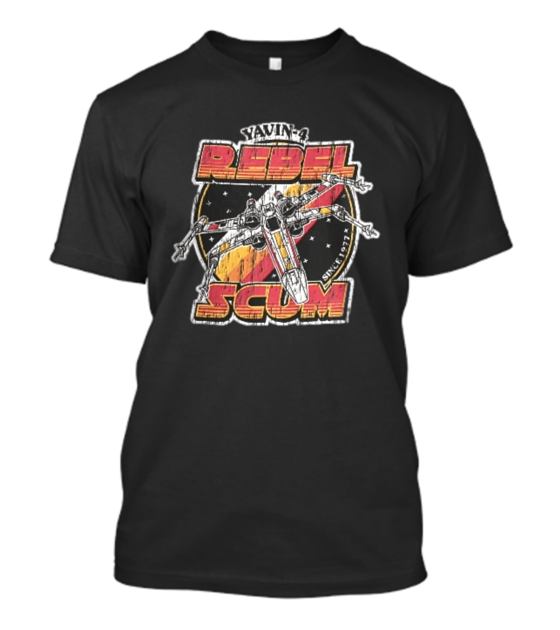 Yavin 4 Rebel Scum Since 1977 Distressed X Wing Starfighter Space T-Shirt