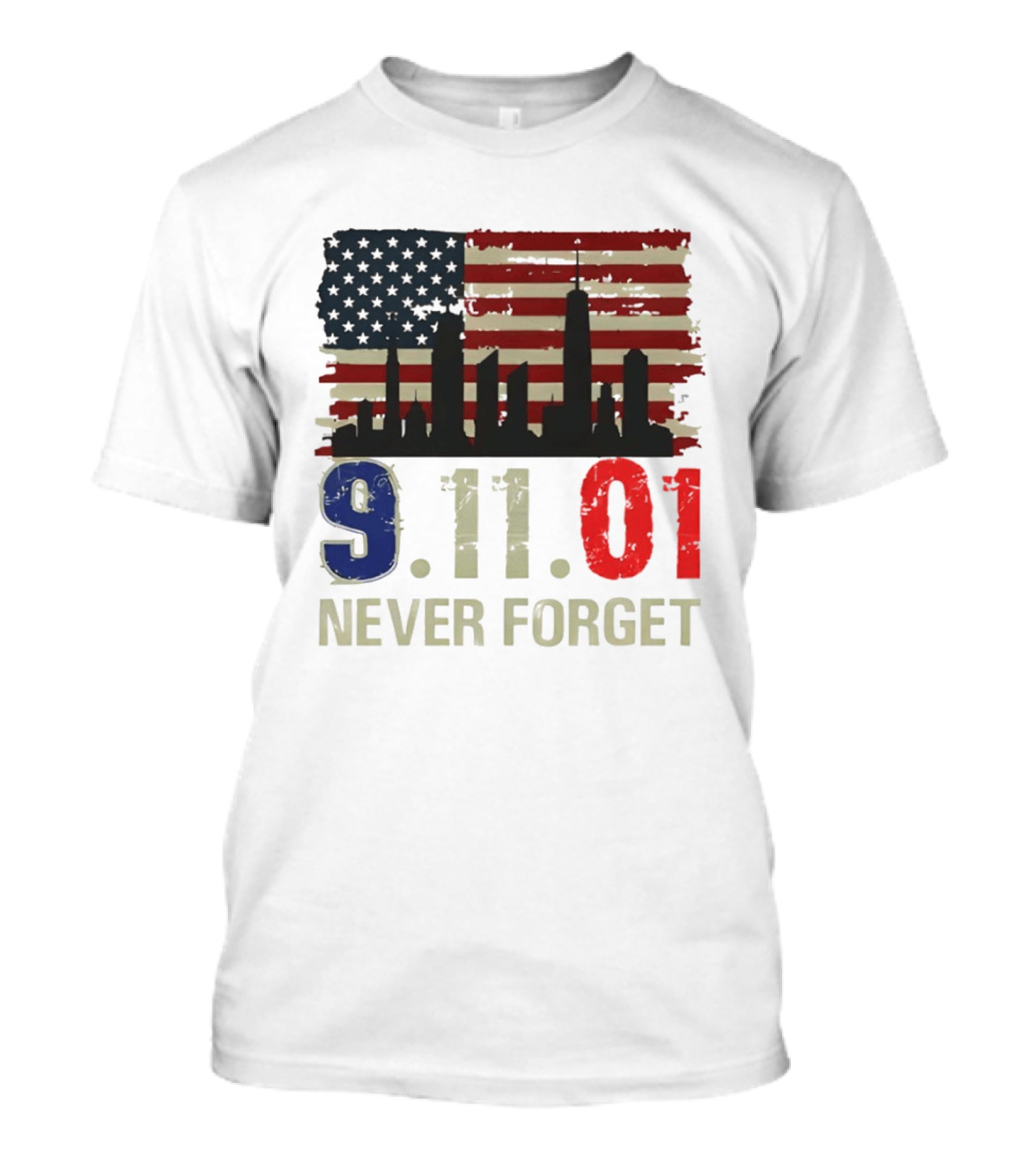 9.11.01 Never Forget American Flag Skyline Memorial Patriot 9 11 T-Shirt