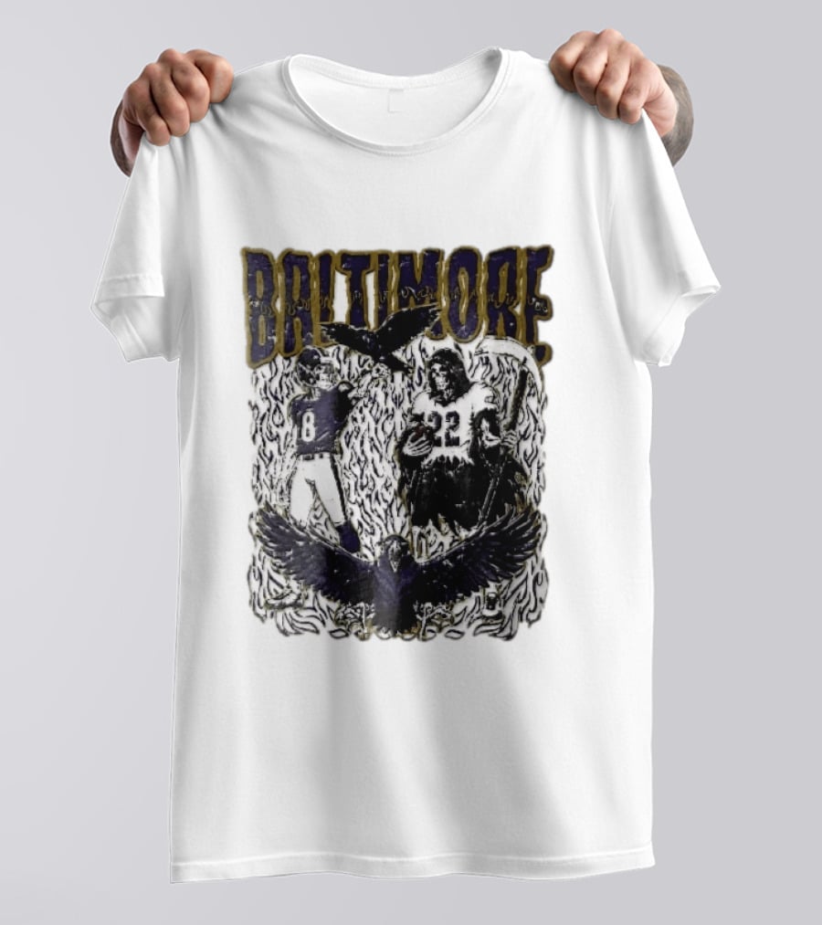 Baltimore Ravens Skeleton Grim Reaper Scythe Purple Flames Football Players Ravens T-Shirt
