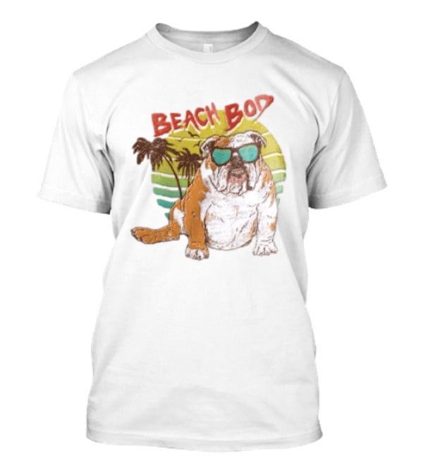 Beach Bod Bulldog With Sunglasses And Palm Trees T-Shirt