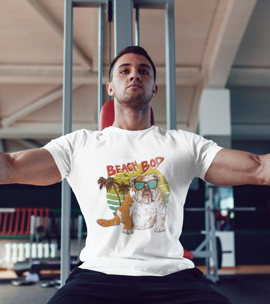 Beach Bod Bulldog With Sunglasses And Palm Trees T-Shirt
