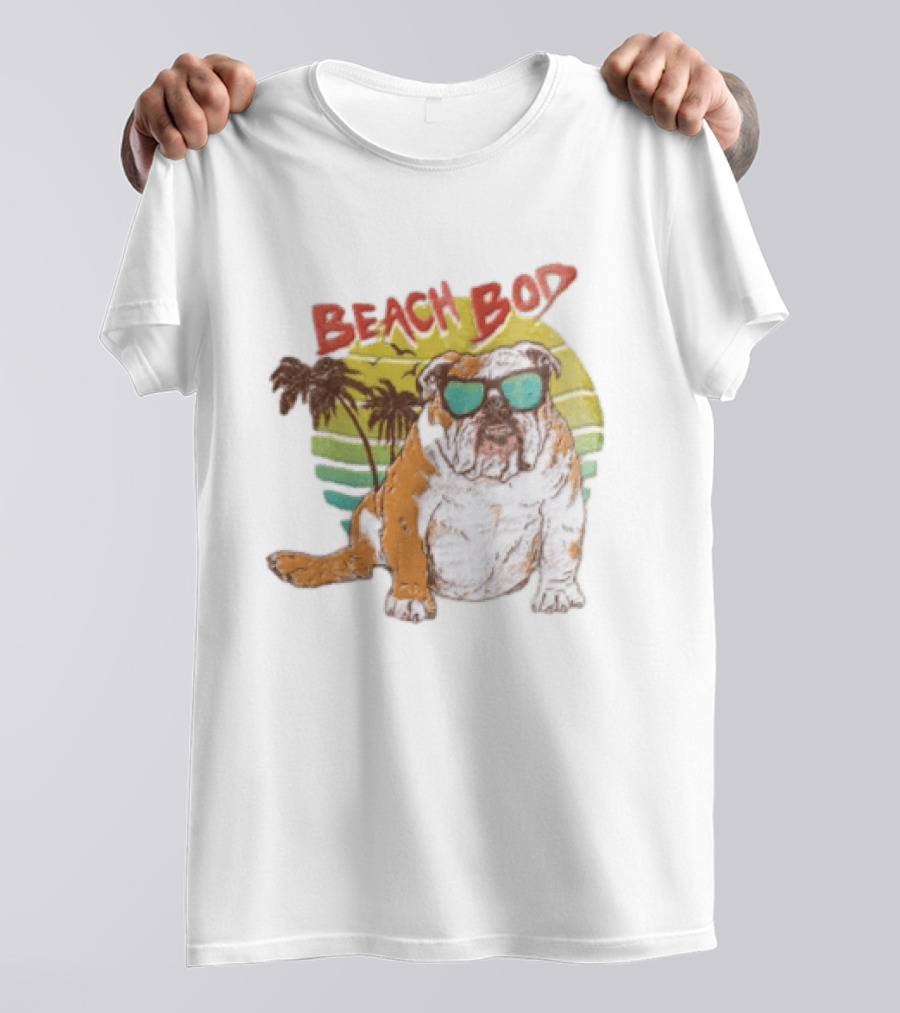Beach Bod Bulldog With Sunglasses And Palm Trees T-Shirt