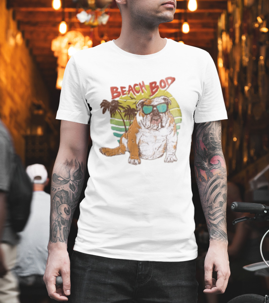 Beach Bod Bulldog With Sunglasses And Palm Trees T-Shirt