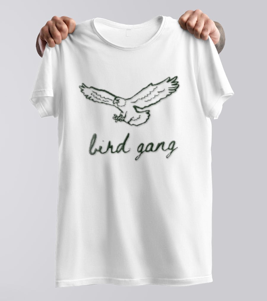 Bird Gang Flying Eagle Spreading Wings Green Line Sketch T-Shirt