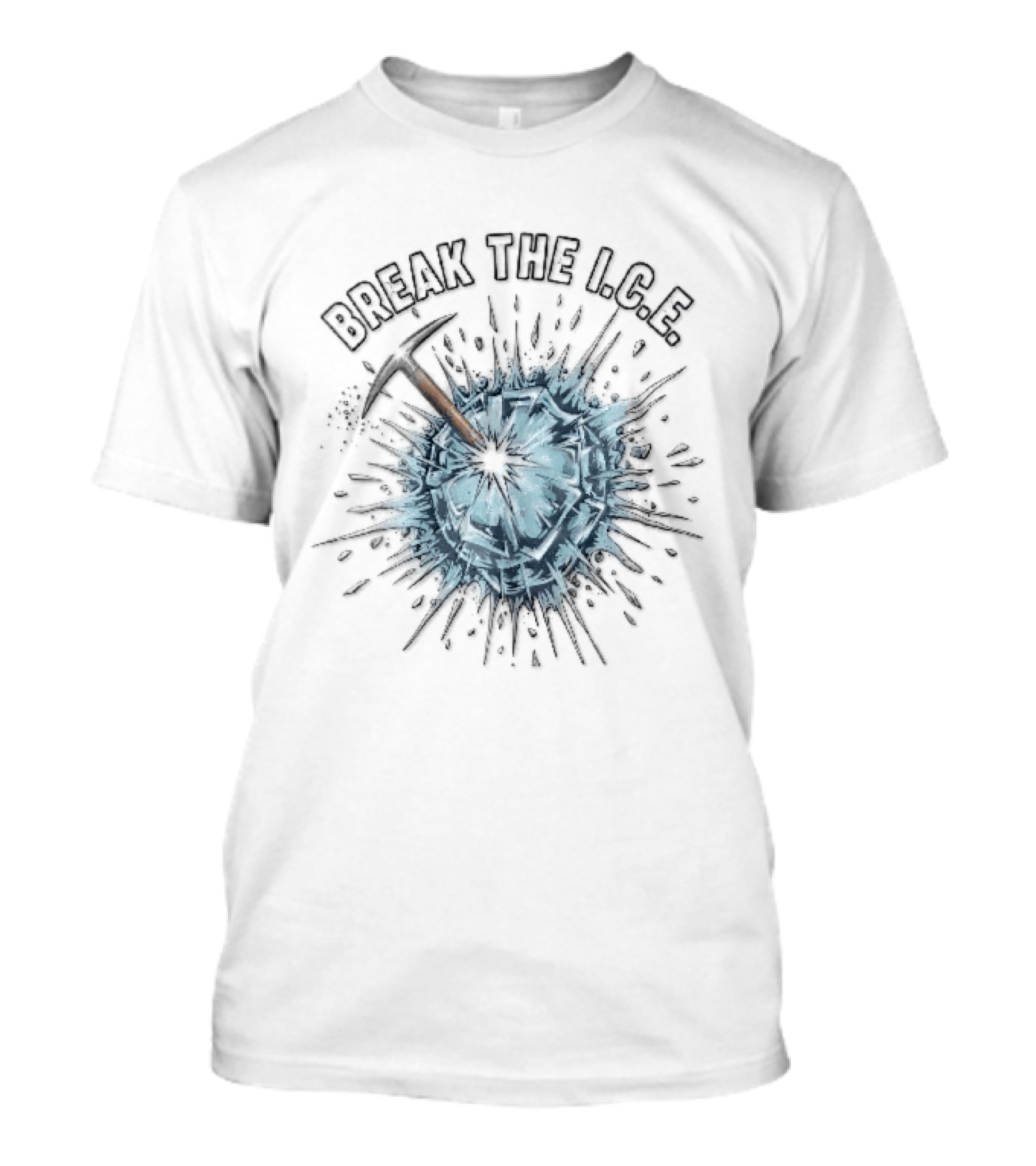 Break The Ice Pickaxe Shattering Frozen Sphere Splatter Shards T-Shirt