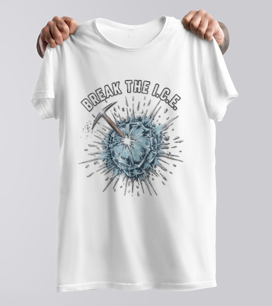 Break The Ice Pickaxe Shattering Frozen Sphere Splatter Shards T-Shirt