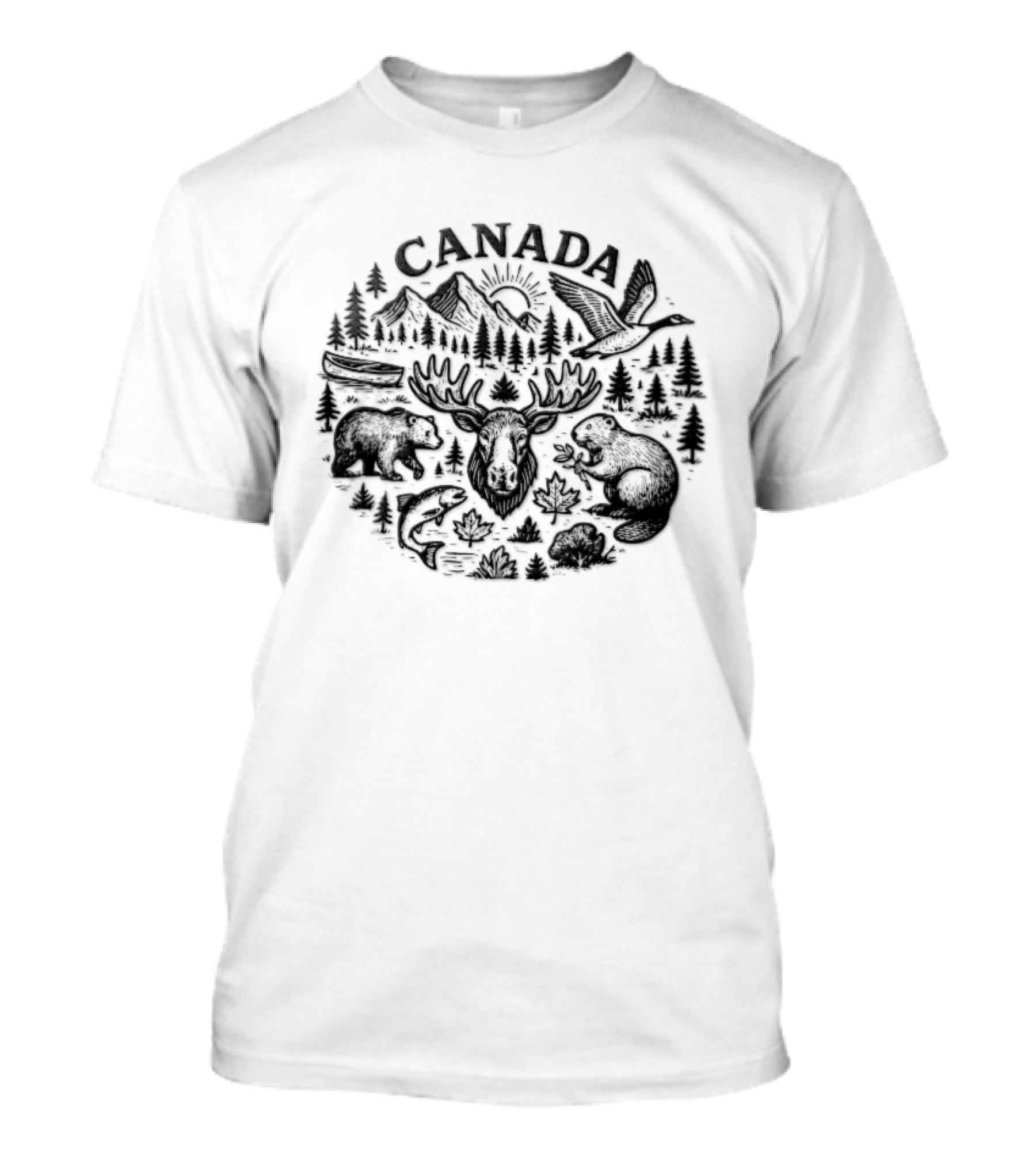 Canada Moose Bear Owl Squirrel Trees Mountains Sun Wildlife T-Shirt