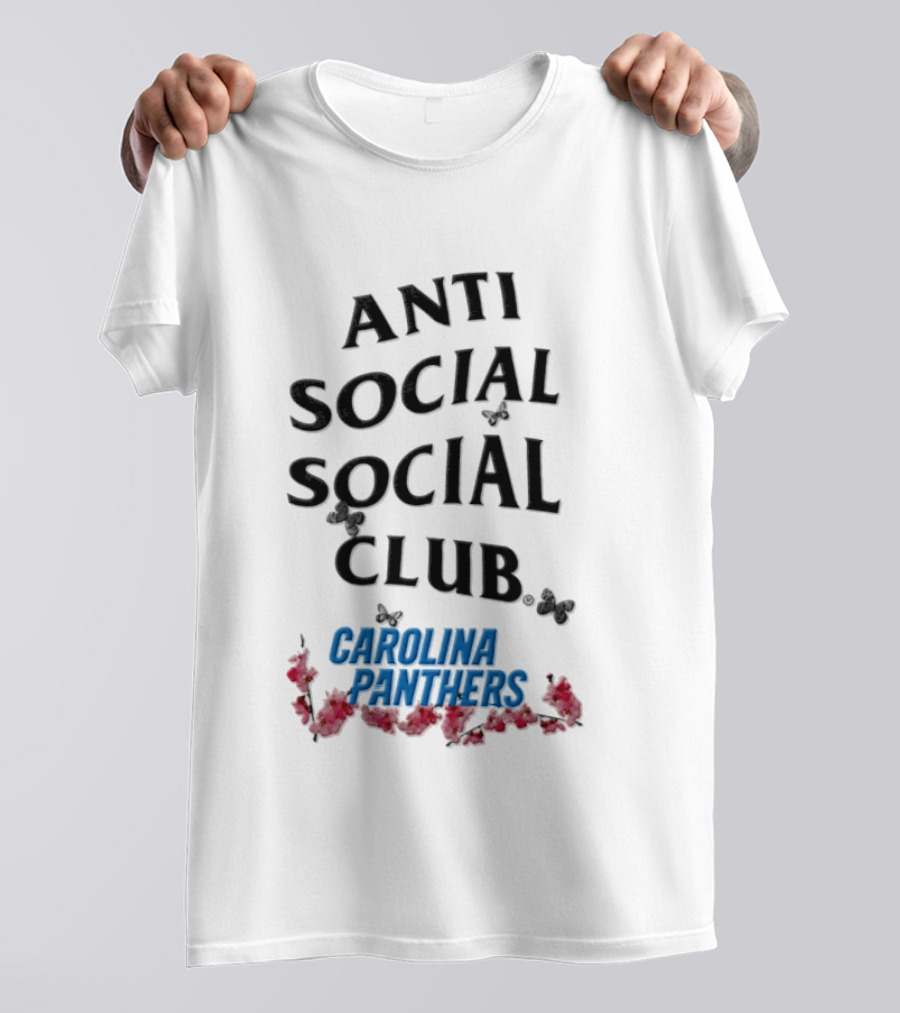 Carolina Panthers Anti Social Social Club Butterfly Roses 2026 T-Shirt