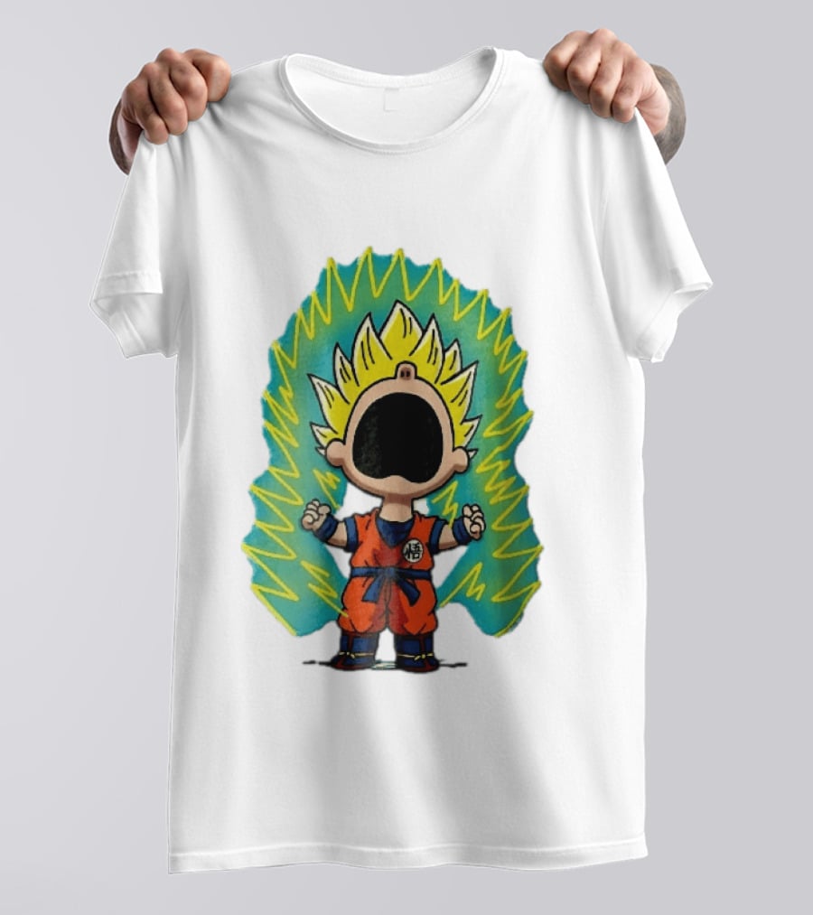 Cartoon Super Saiyan Screaming Boy With Yellow Aura And Orange Suit T-Shirt