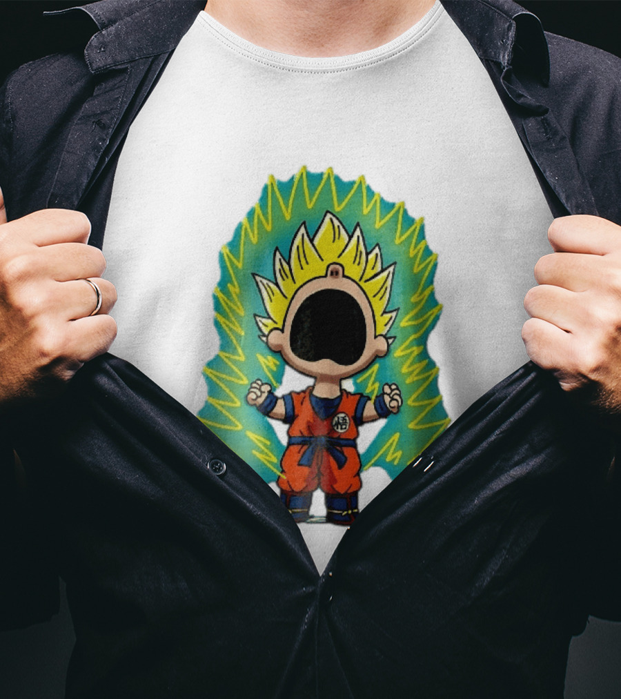 Cartoon Super Saiyan Screaming Boy With Yellow Aura And Orange Suit T-Shirt