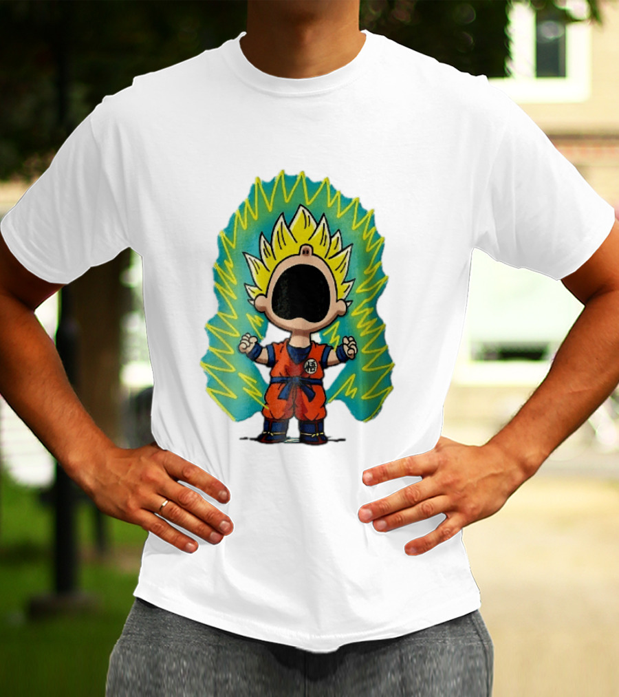 Cartoon Super Saiyan Screaming Boy With Yellow Aura And Orange Suit T-Shirt