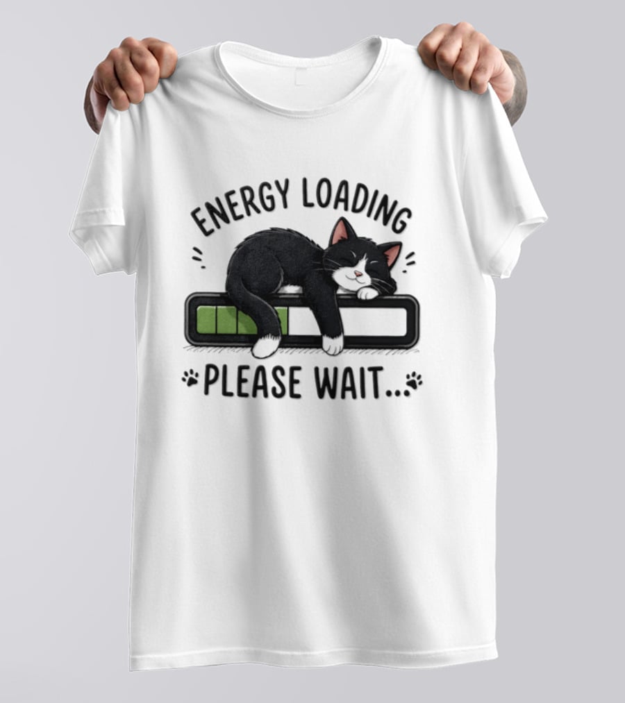 Cat Energy Loading Please Wait Sleeping Black Cat Battery Charge T-Shirt