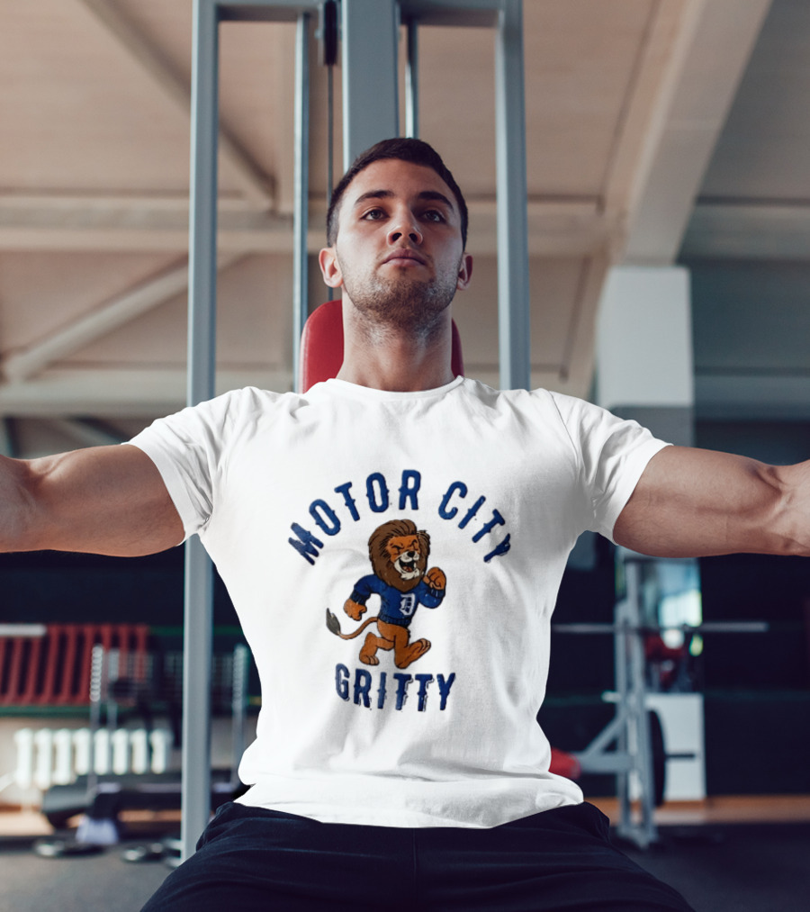 Motor City Gritty Distressed Cartoon Lion Running Detroit Lions T-Shirt