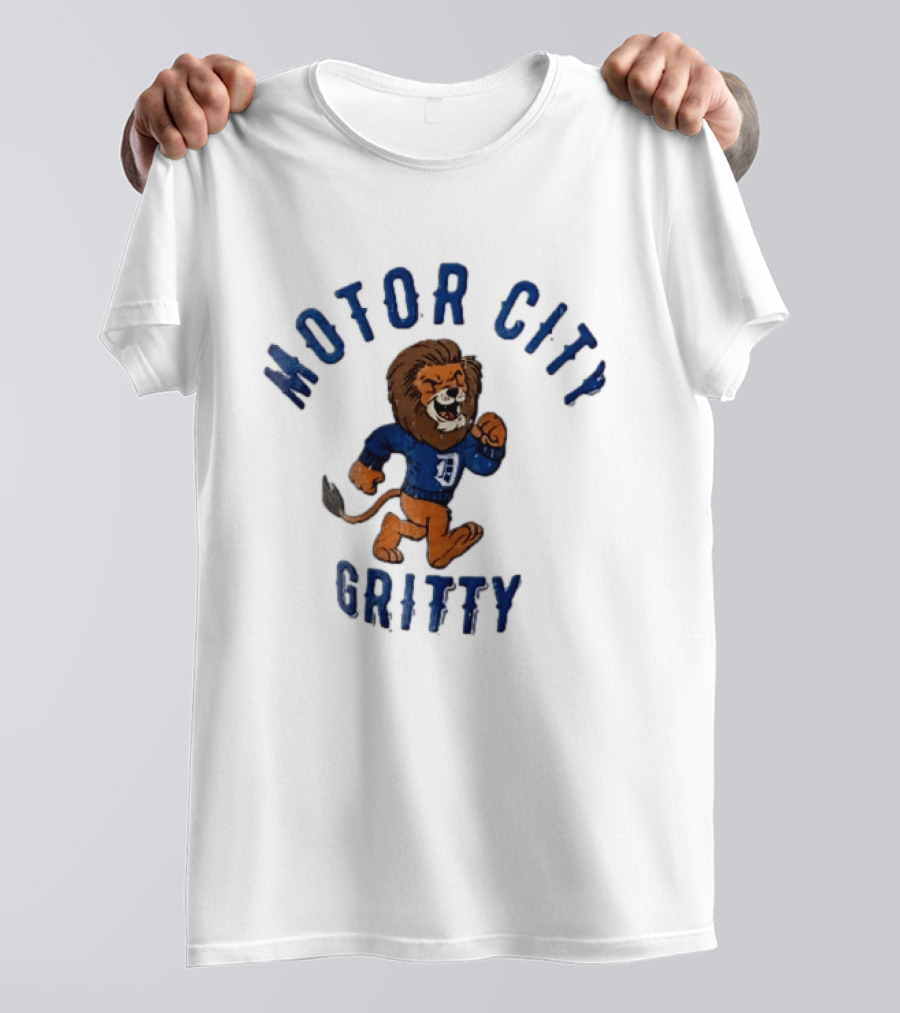 Motor City Gritty Distressed Cartoon Lion Running Detroit Lions T-Shirt