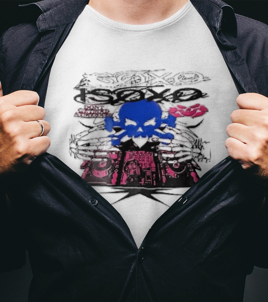 Isoxo Dont Get Mad Aim Back Blue Skull Skeleton Hands Dj Turntables T-Shirt