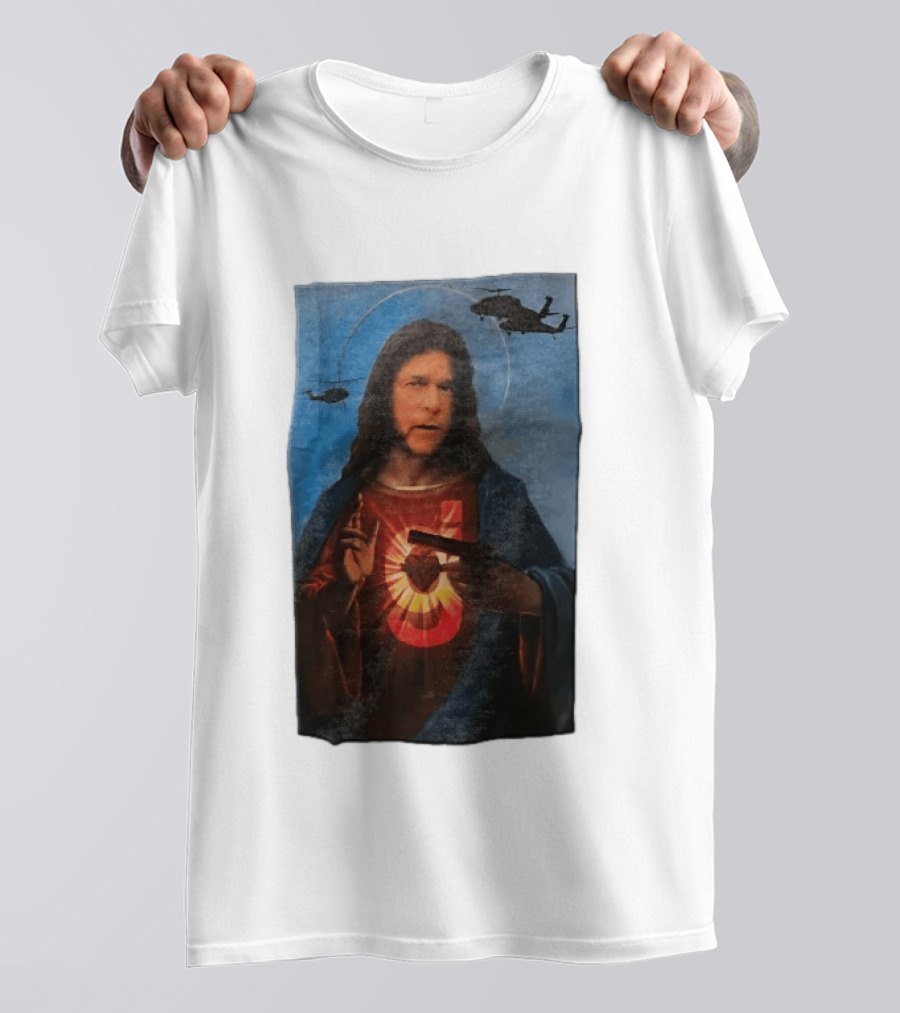 Jesus With Handgun And Military Helicopters Halo T-Shirt