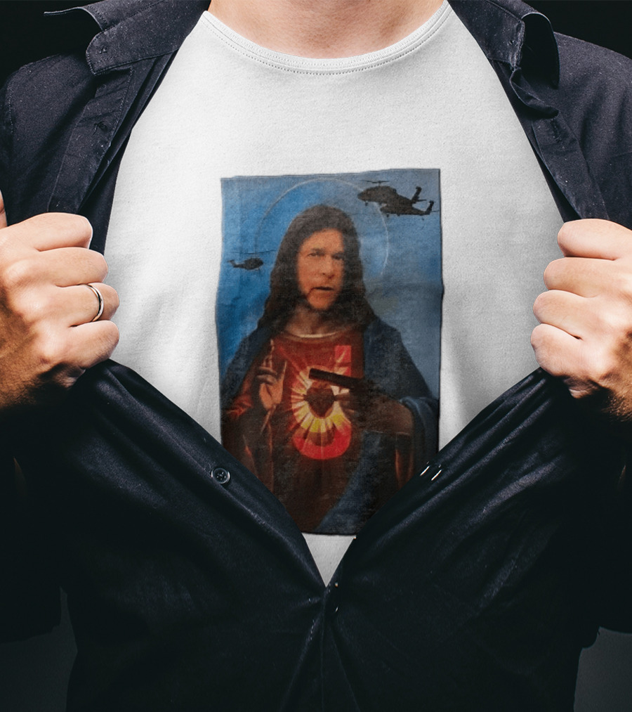 Jesus With Handgun And Military Helicopters Halo T-Shirt