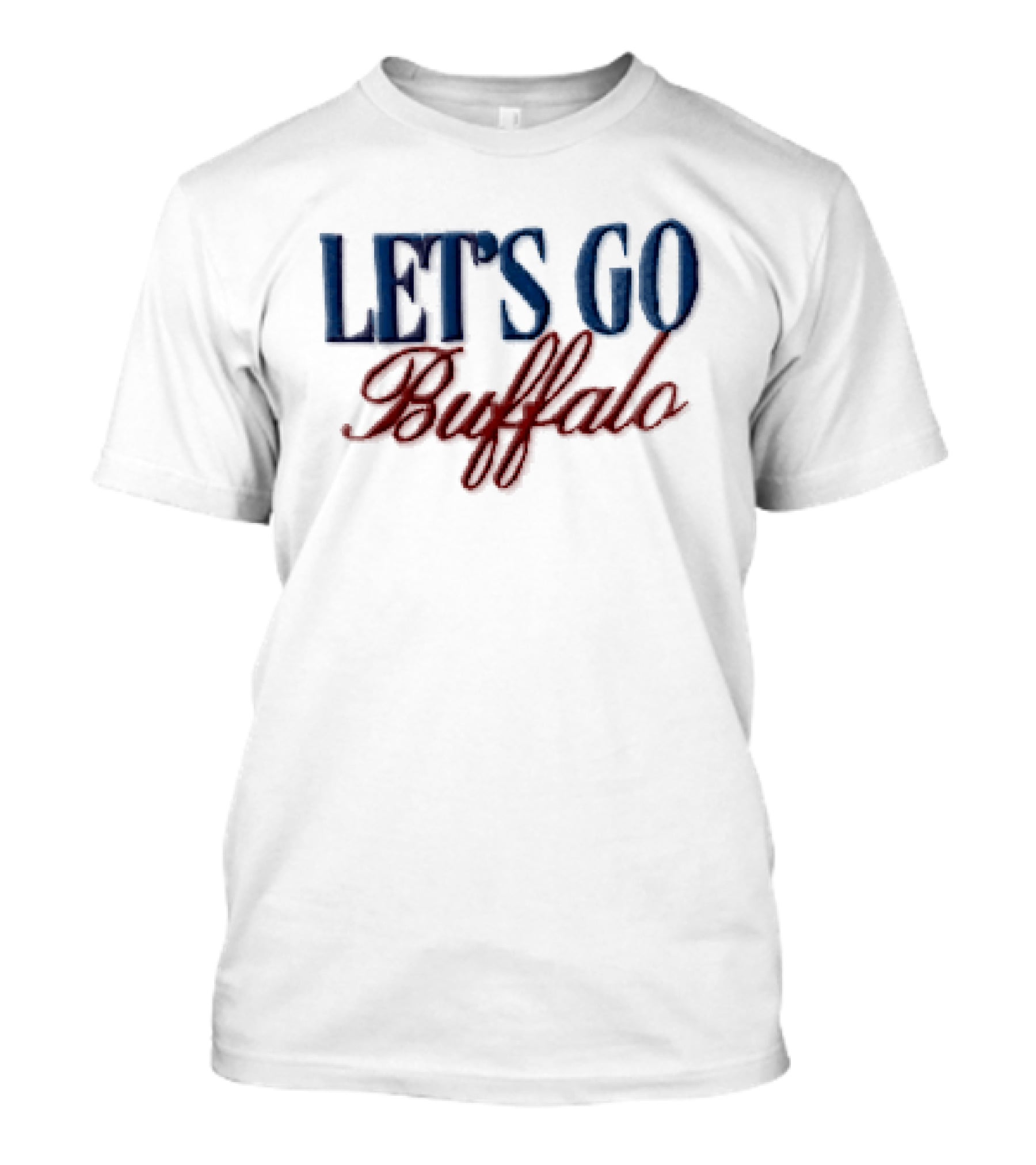Let's Go Buffalo Blue Serif Red Cursive Embroidered T-Shirt