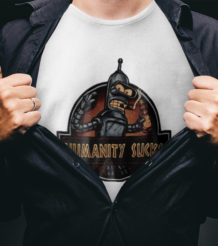 Humanity Sucks Robot Holding Beer T-Shirt