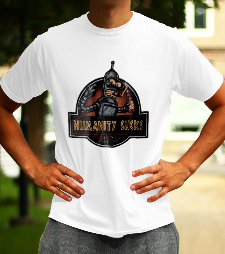 Humanity Sucks Robot Holding Beer T-Shirt