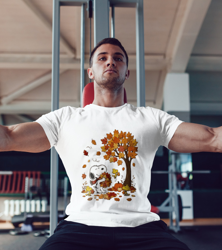 Snoopy Woodstock Autumn Leaves Pumpkin Fall Season Vibes T-Shirt