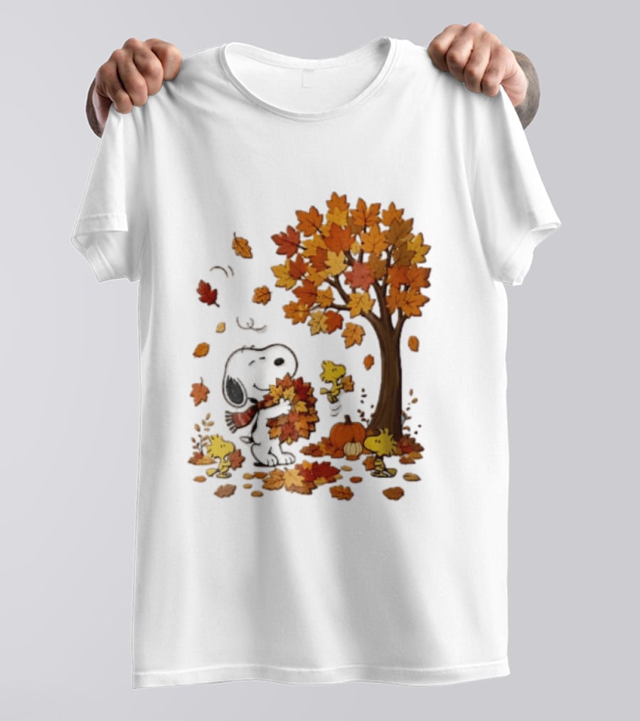 Snoopy Woodstock Autumn Leaves Pumpkin Fall Season Vibes T-Shirt