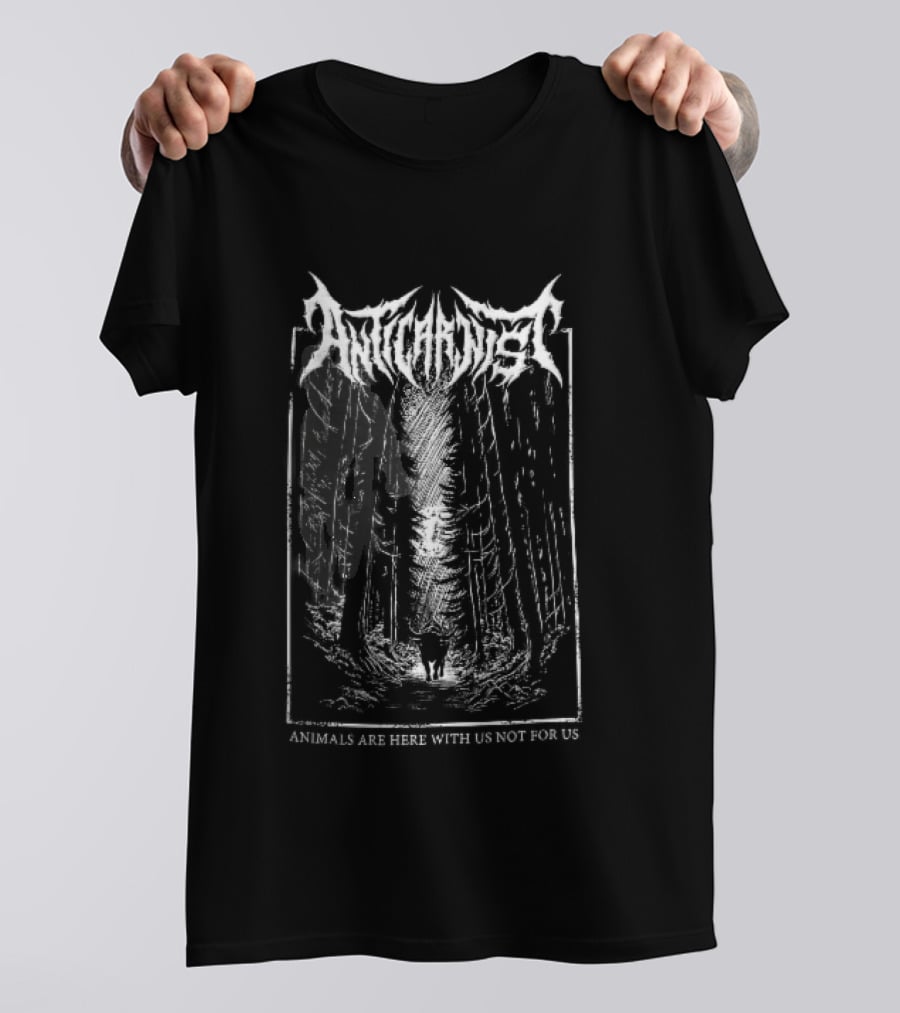 Anticarnist Horned Bull Walking Forest Path Moonlight Line Animals Are Here With Us Not For T-Shirt