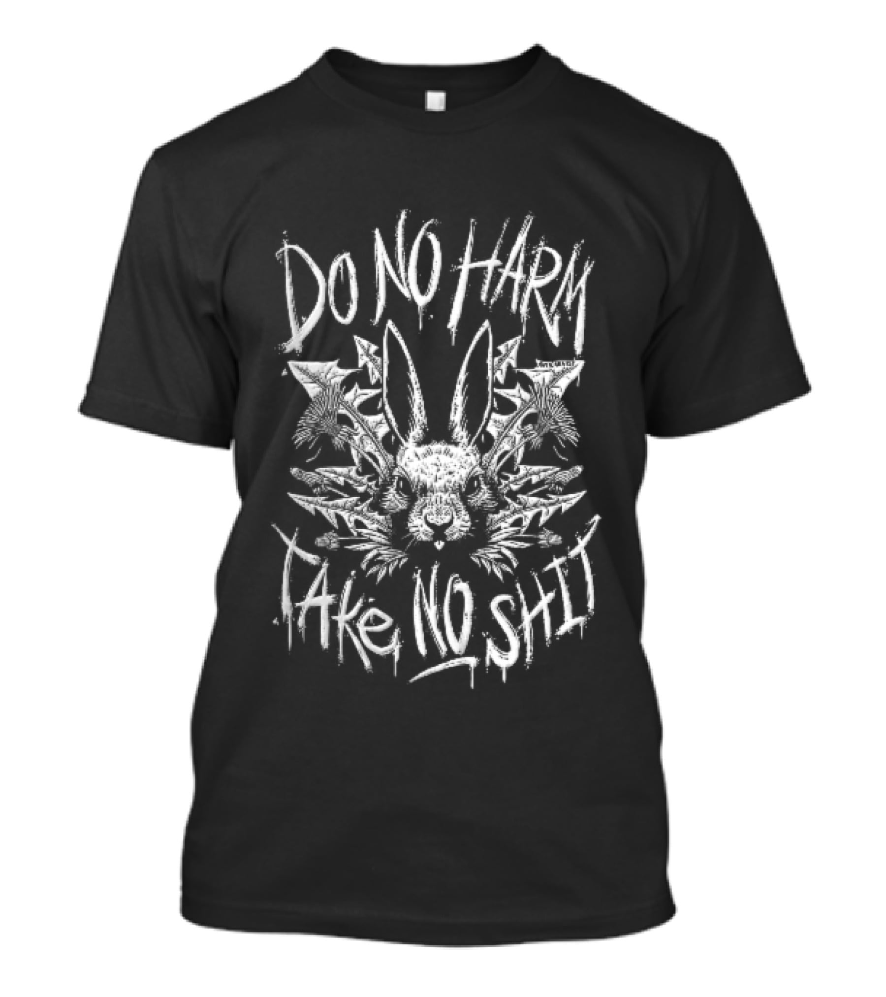 Do No Harm Take No Shit Rabbit Head Dandelion Flowers Anticarnist T-Shirt