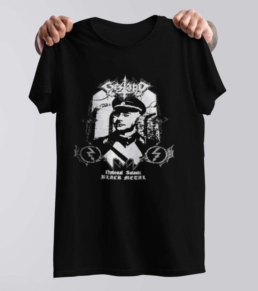 Gestapo National Satanic Black Metal Nazi Ss Officer Halftone Spiky Frame T-Shirt