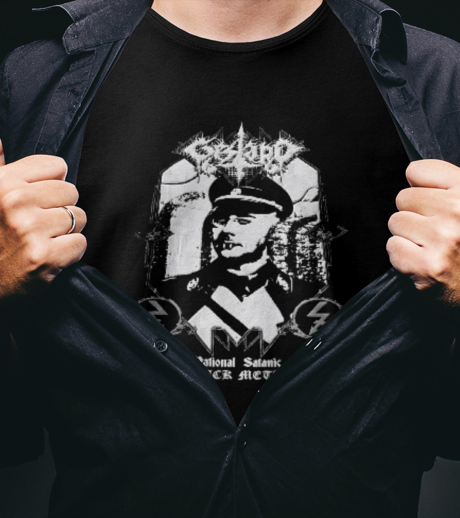 Gestapo National Satanic Black Metal Nazi Ss Officer Halftone Spiky Frame T-Shirt