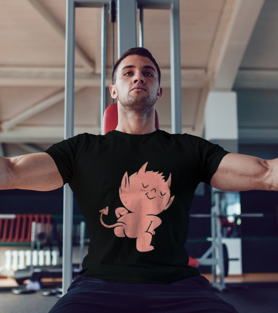 Mischievous Little Red Devil Cartoon Mooning With Distressed Texture T-Shirt