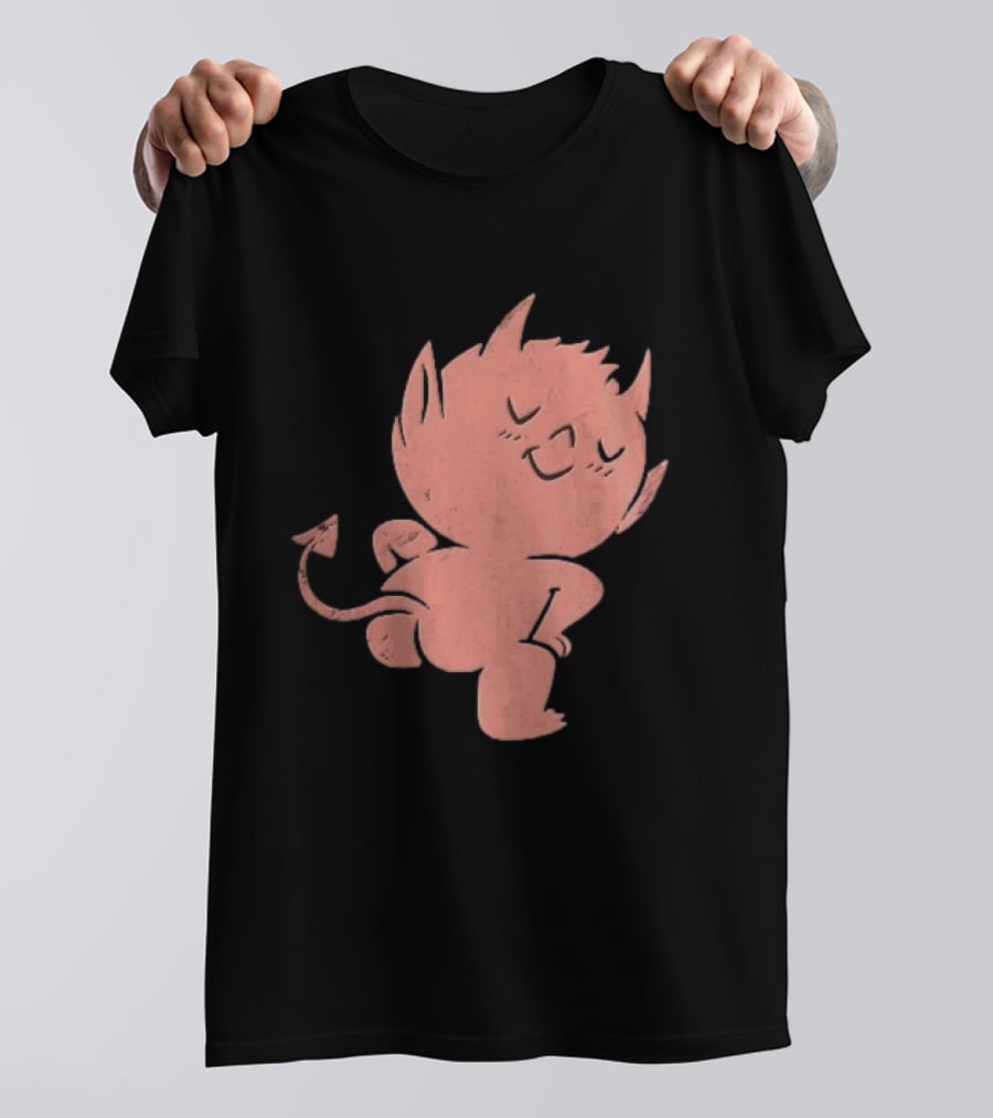 Mischievous Little Red Devil Cartoon Mooning With Distressed Texture T-Shirt