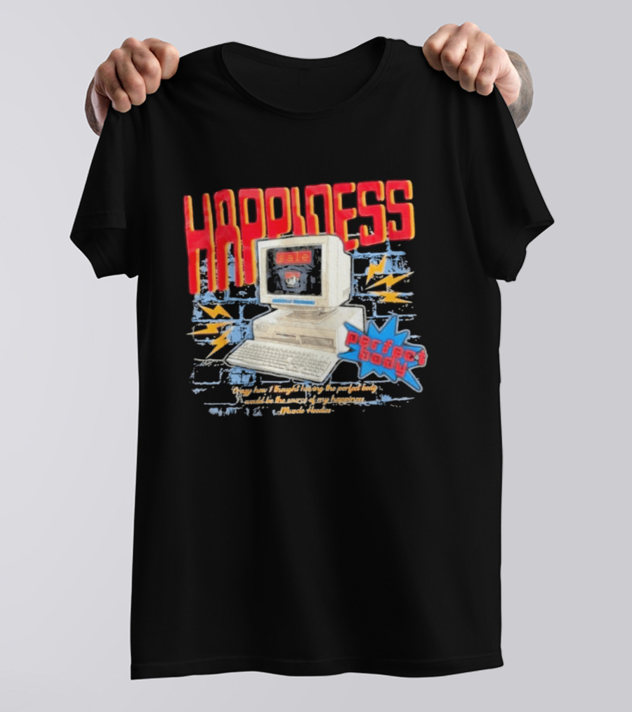 Happiness Perfect Body Retro Computer Lightning Bolts T-Shirt