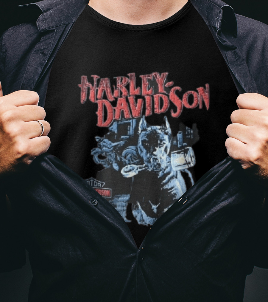 Harley Davidson My Way Or The Highway Dog Holding Piston Cycles T-Shirt