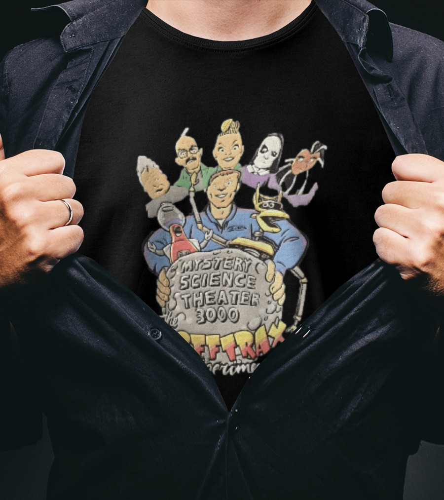 Mystery Science Theater 3000 Rifftrax Experiments Nelson Cartoon Caricature Host Robots Moon Rock T-Shirt