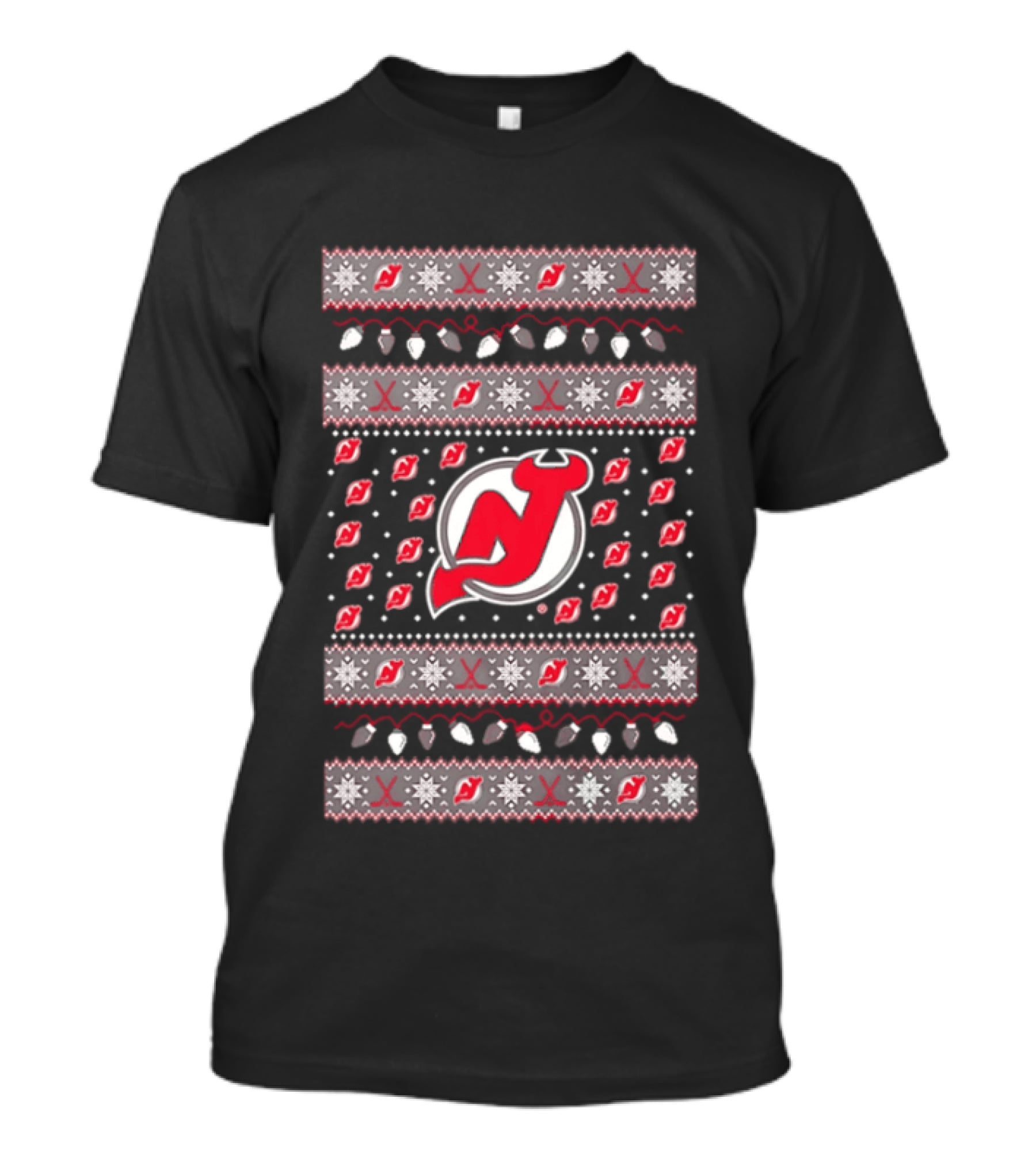 New Jersey Devils Christmas Holiday Lights T-Shirt